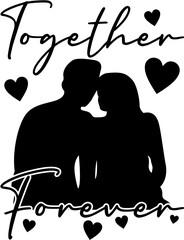 Valentine's Day Couple Vector Silhouette. Loving Illustration for Girlfriend or Boyfriend.