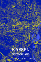 Nachtblaue moderne ästhetische Kassel Stadtkarte