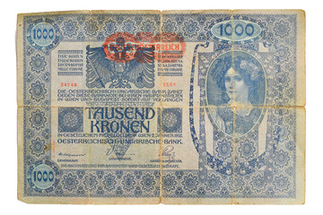 Den Helder, Netherlands. January 2023. Old Austrian banknote from the beginning of the 20th century.