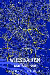 Nachtblaue moderne ästhetische Wiesbaden Stadtkarte