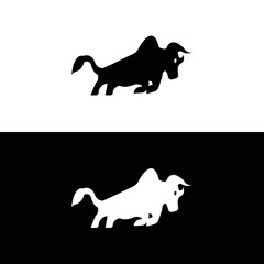 Black and white bull animal vector logo design . Bull icon . Bull silhouette 