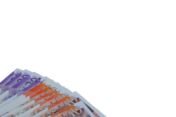 A spread of ten and twenty pound notes sterling transparent png 