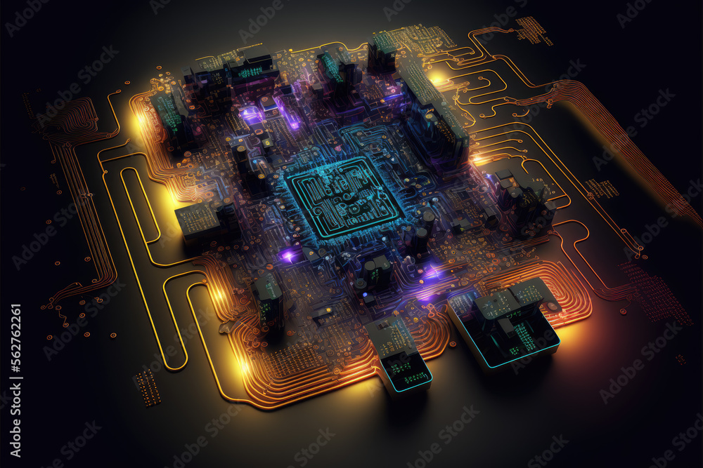 Poster cyberspace abstract circuits on a circuit board. generative ai