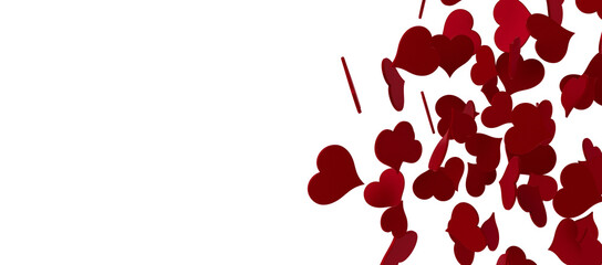 Falling red and pink hearts isolated on transparent background. Valentine’s day design