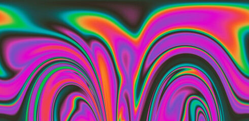 Abstract 70s hippie-style psychedelic background with neon iridescent streaks and stains.