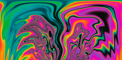 Abstract trippy background with ebru marbling texture and colorful leaks. 