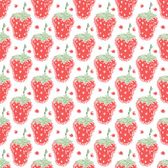 Seamless strawberry pattern. Doodle vector background with strawberry icons