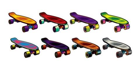 Original vector collection in vintage style. Skateboard of different colors.