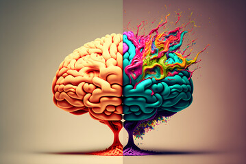 Beautiful illustration of a human brain, cerebral hemispheres with generative AI