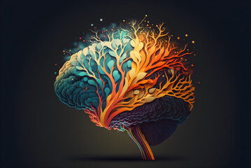 Beautiful illustration of a human brain with generative AI