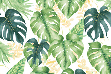 Abstract art background with tropical leaves and white background with generative ai