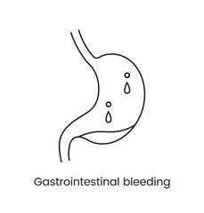 Gastrointestinal bleeding icon line in vector, a medical illustration of a stomach that is filled with blood.