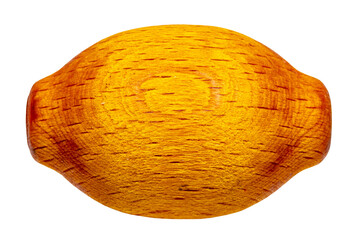 Scented wooden balls. Close-up of a yellow air freshener made of wooden ball and aromatized with essential oils. Clipping path. Beautiful gift isolated on white. Macro.