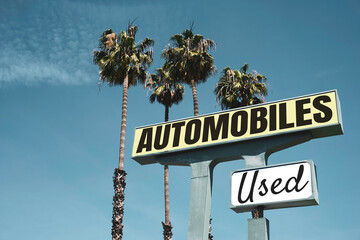 Vintage retro used automobiles for sale sign