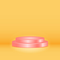 pink cylinder podium on orange background. 3d, simple, modern, minimal and elegant concept. used for pedestal, product display and stage showcase