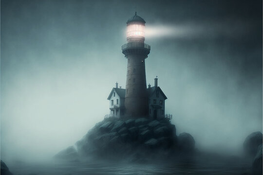 illustration of a lighthouse with cottage. Generative AI