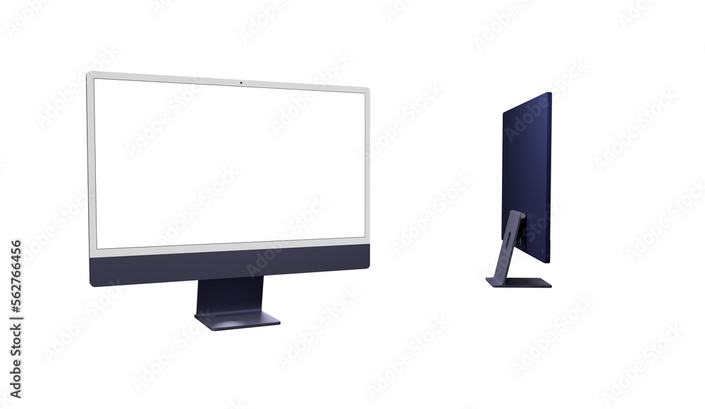 Poster computer display with blank white screen 3d modern