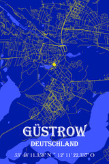 Nachtblaue moderne ästhetische Güstrow Stadtkarte 