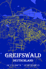 Nachtblaue moderne ästhetische Greifswald Stadtkarte 