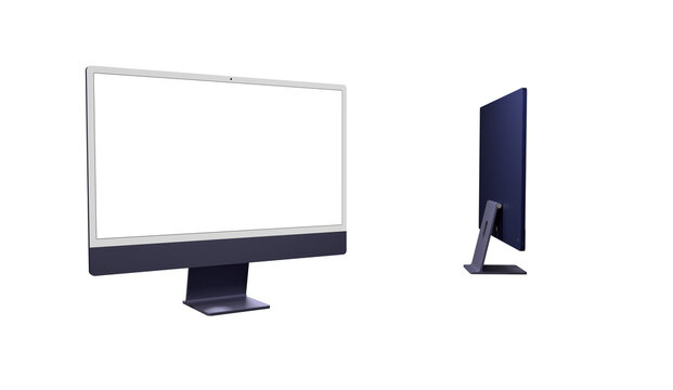 Realistic flat screen computer monitor 3de style mockup with blank screen isolated 3d modern