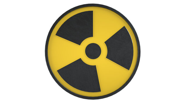 Radioactive symbol. Nuclear pictogram. Isolated on white background. 3D render. Clipping path included.