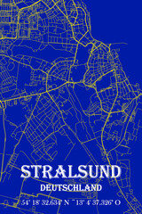 Nachtblaue moderne ästhetische Stralsund Stadtkarte 