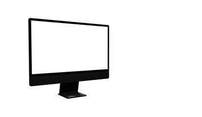 Computer display with white blank screen. Front view. Isolated on white background. 3D illustration.