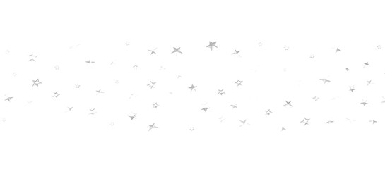 Banner with silver decoration. Festive border with falling glitter dust and stars.