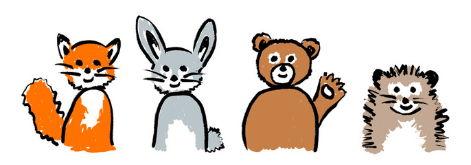 Animal Set - Fox - Rabbit - Bear - Hedgehog - 562767633