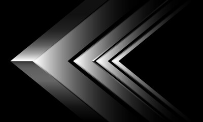 Abstract silver arrow direction geometric on black with blank space design modern luxury futuristic background vector