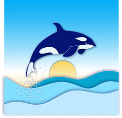 Paper cut. sea ocean with killer whale Papet art