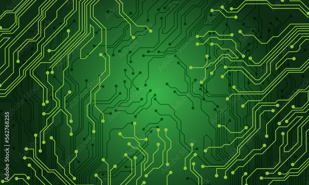 Poster green line circuit computer technology futuristic background design creative vector
