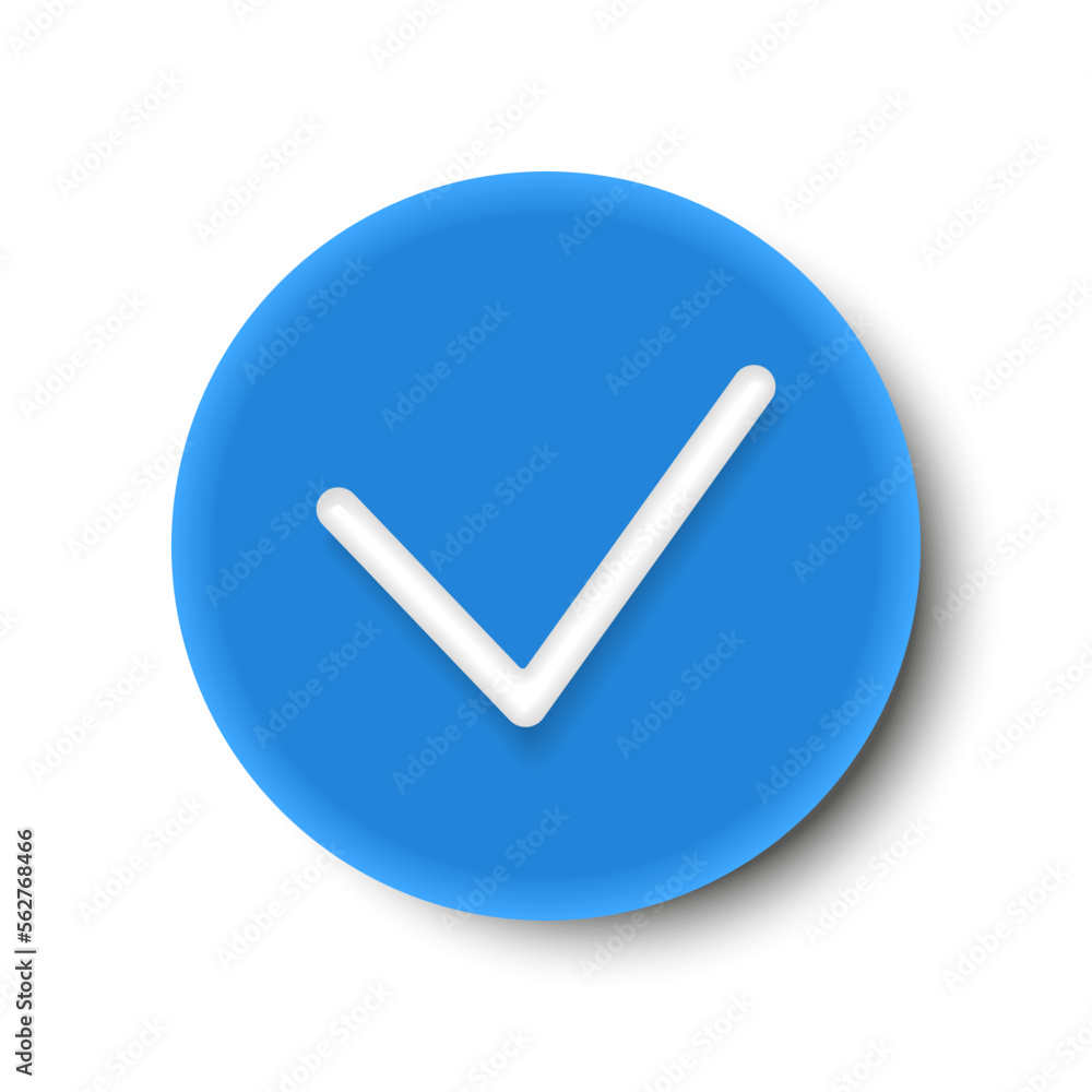 Poster blue check mark round button isolated on a white background. 3d rendering