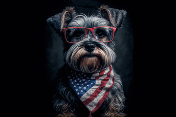 Cute shih tzu Dog Wearing American Flag Scarf and Sunglasses T-Shirt Design