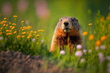 Groundhog Emerging from Hole to Enjoy the Beauty of Nature
