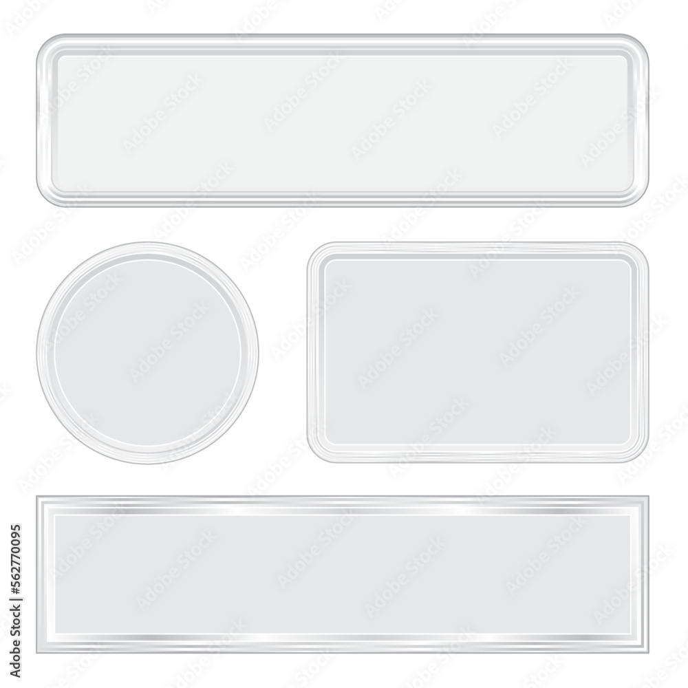 Poster gray glossy style buttons set isolated on a white background