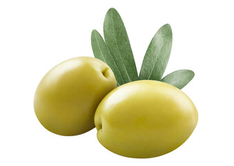 Delicious green olives with leaves cut out