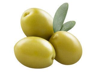 Delicious green olives with leaves cut out