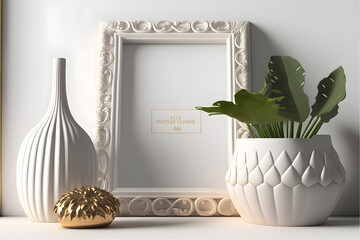 White frame modern illustrator and plants jar