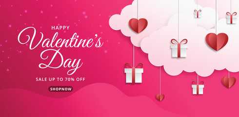 Valentines day sale vector banner, valentines day promotion, Can be used for Wallpaper, flyers, invitation, posters, brochure, banners. Vector illustration.