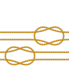 Seamless pattern with jute rope knots. Nautical, fishing and decorative nodes.