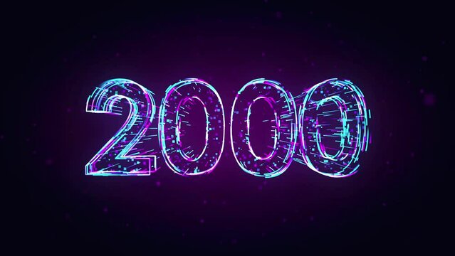 Futuristic Motion Purple Blue Shiny Number 2000 3d Lines Effect And Square Dots Particles Reveal On Dark Purple Glitter Dust Background