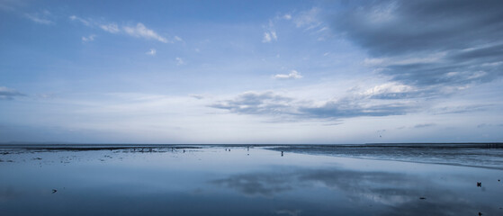 Panoramic beach landscape. Empty tropical beach and seascape