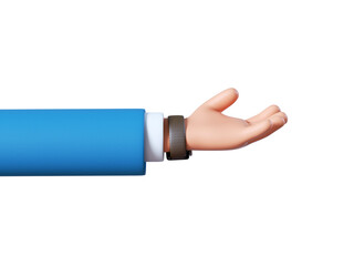 3d illustration. Hand icon. Cartoon character hand holding or relax gesture. Business clip art isolated on white background.