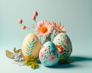 colorful easter eggs with flowers, generative ai - 562772677