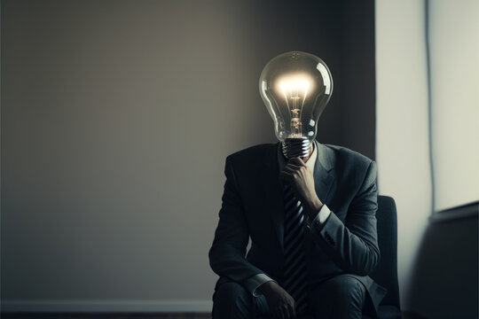 businessman with a lightbulb as his head as a symbol for an idea, generative ai