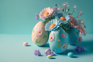 colorful easter eggs with flowers, generative ai - 562773071
