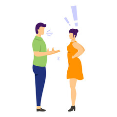 friends arguing yelling at each other concept, couple having conflict vector color icon design, Mood and feeling symbol, Emotional Characters sign, Social issues scene stock illustration 