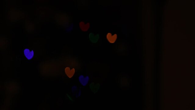 blinking lights of hearts. coloured lights