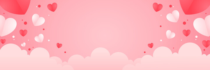 pink background with illustration of cloud and heart shape for valentines day celebration and greeting card